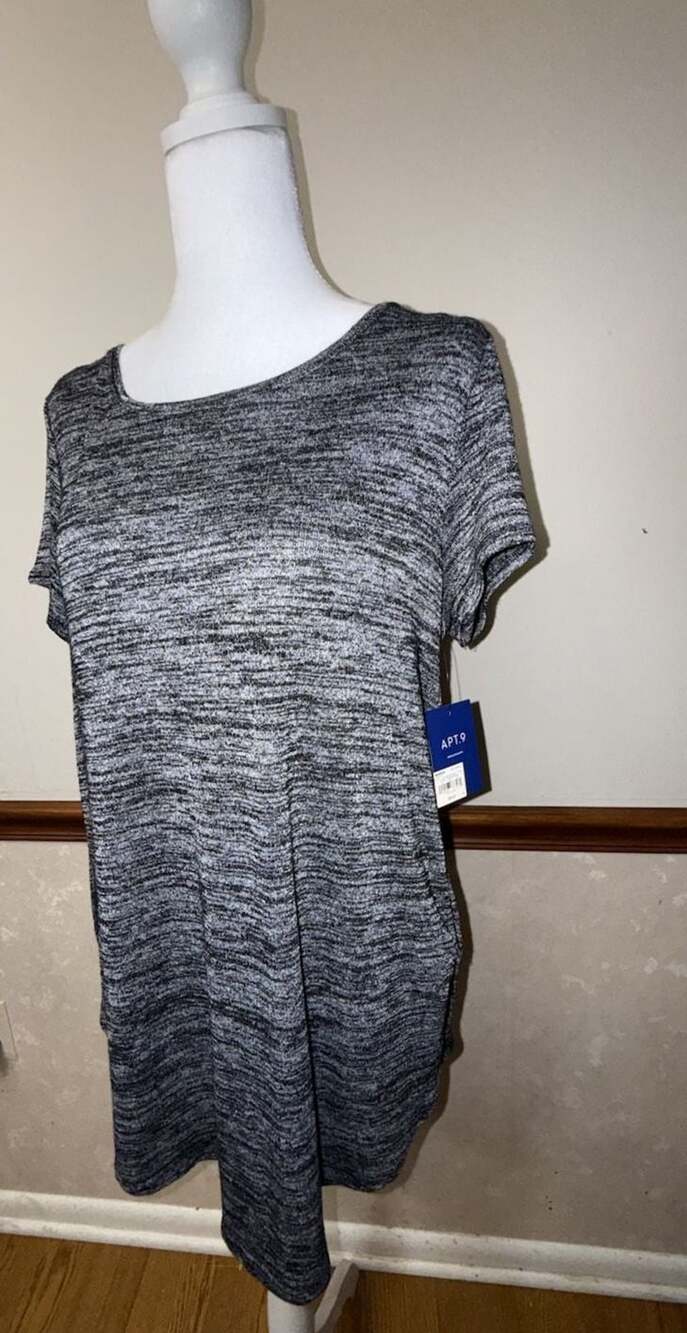 Apt. 9 Black and White Space Dye Knit Short Sleeve T-Shirt Dress Size S